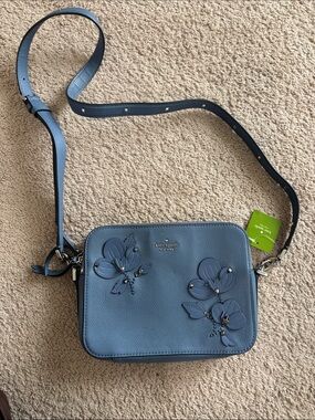 kate spade blue floral appliqué crossbody bag